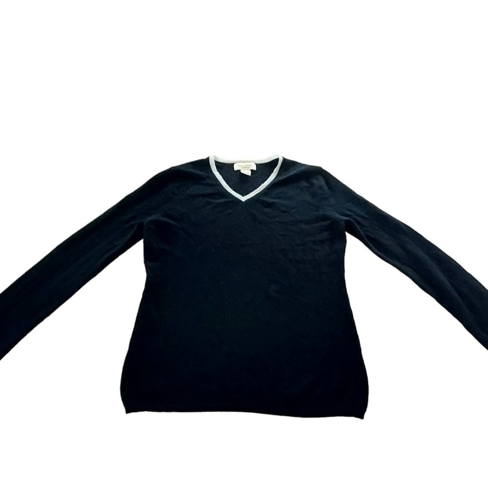Peck Peck Cashmere V long sleeves striped black white pullover sweater L tall